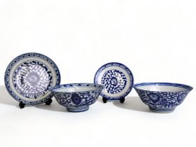 Four Chinese porcelain 'Kitchen Qing' bowls & dishes. 18th/19th century. Largest bowl - 7 x 16cm