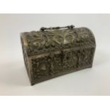French Art Nouveau Bronze Silver Plated Domed Armada Jewellery Casket - C 1880-1900 - 22.3cm Wide