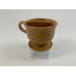 Signed Documentary Welsh Slipware Clay Pits Ewenny Moustache Cup with Verse and Dedication to Gwynne