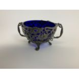 Silver Basket with Blue Glass Liner