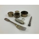 Silver Napkin Rings, Fork and Knife - Total Weight 155gms