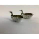 Pair of Silver Salts in the Form of Ducks with Matching Spoons - 81gms