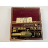 Near Complete Victorian Brass Microscope with Original Box and Instructions - Box 27cm x 15cm