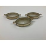 3x Oval Silver Dishes with Glass Liners