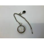 Silver Pocket Watch on Chain - Total Weight 82gms