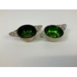 Pair of Silver Salts with Green Glass Liners