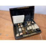 Documentary Victorian Leather Apothecary Box with Antique Bottles - Named to Hitchcock and Sons of
