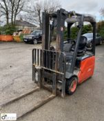 Linde E14-01 3-wheel cantilever Electric Forklift Truck, 1400kg lift duplex clearview mast, closed