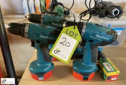 3 Makita 6281D Rechargeable Drill/Drivers, 14.4v, with charger, spare battery and chuck