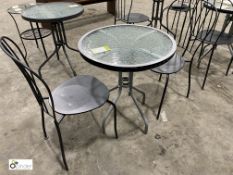 Glass top circular Café Table, 620mm diameter, with 2 tubular café chairs (LOCATION: Hammerton