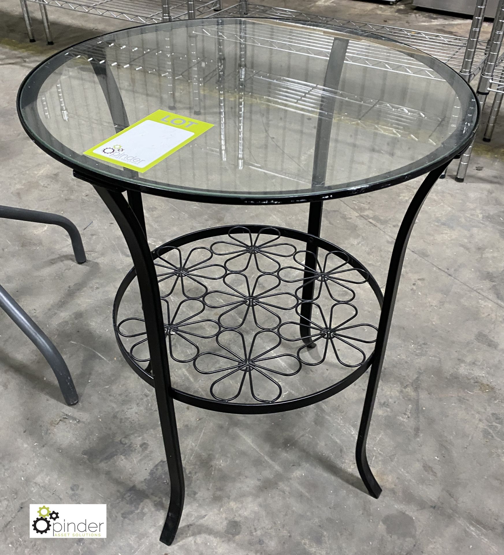 Glass top circular Café Table, 595mm diameter and glass top circular Side Table, 480mm diameter ( - Image 3 of 5