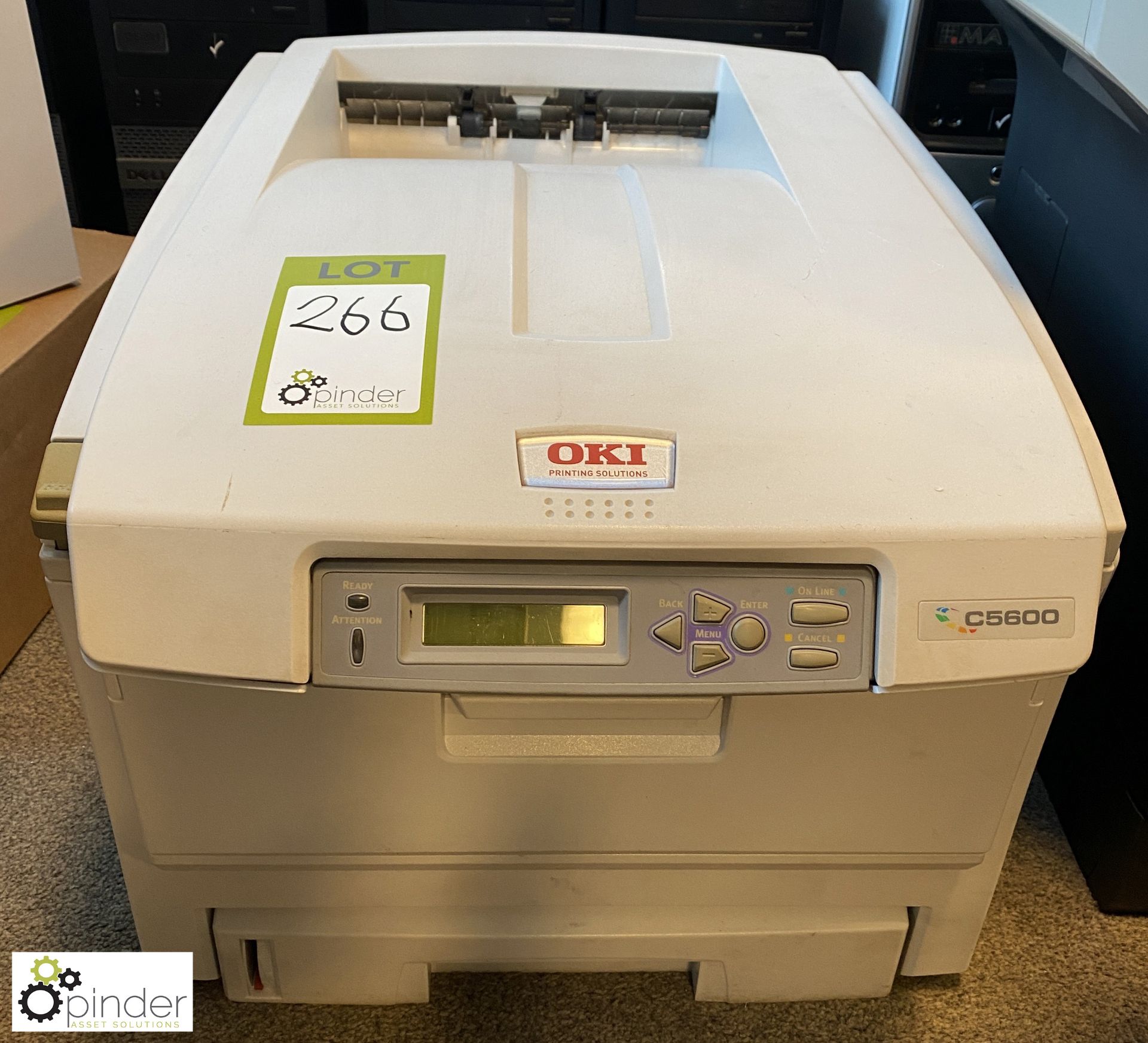 Oki C5600 Laser Printer, with quantity consumables including toner cartridges, drum cartridge, etc