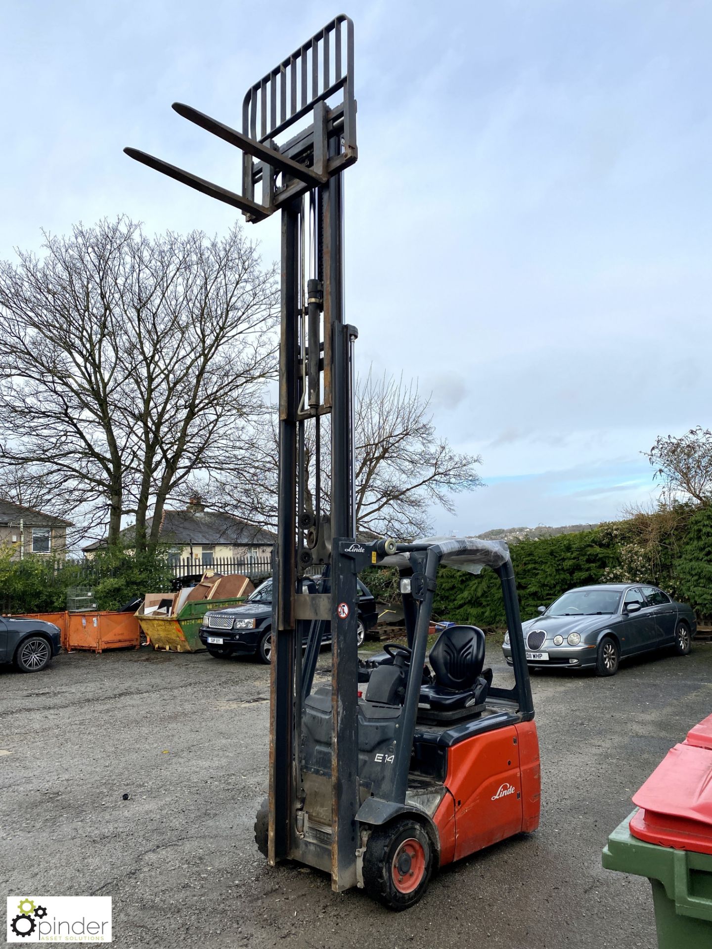 Linde E14-01 3-wheel cantilever Electric Forklift Truck, 1400kg lift duplex clearview mast, closed - Image 15 of 18