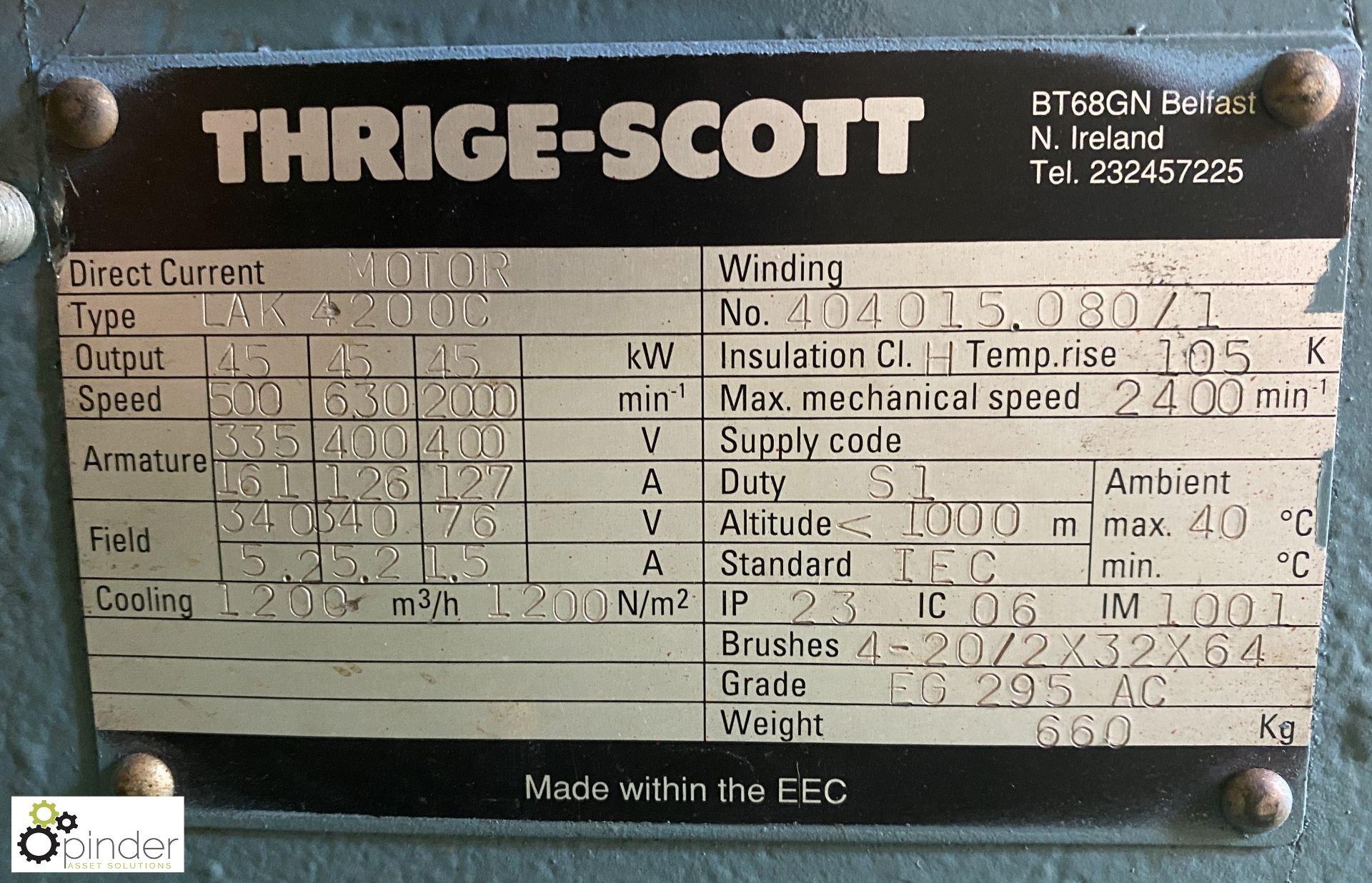 Thrigo-Scott LAK4200C DC Motor, 45kw, weight 660kg (LOCATION: Corby) - Image 4 of 9