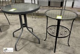 Glass top circular Café Table, 595mm diameter and glass top circular Side Table, 480mm diameter (