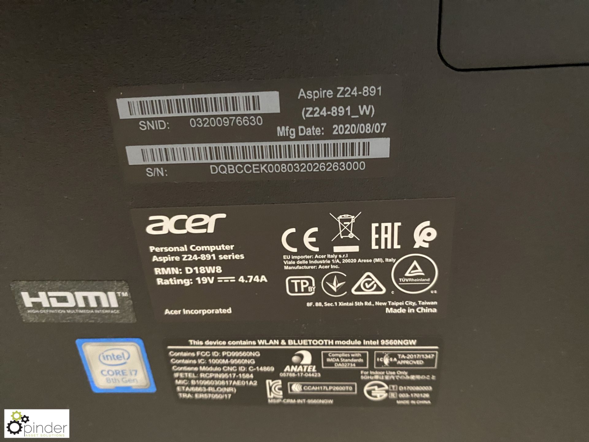 Acer Aspira C24.963 All In One Desktop PC, with wireless keyboard and mouse (LOCATION: Devon) - Image 3 of 4