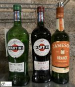 2 bottles Martini, 75cl and bottle Jameson Orange Spirit, 70cl (LOCATION: Devon)