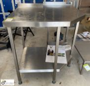 Moffat stainless steel shaped Preparation/Side Table, 860mm x 810mm x 910mm, with rear lip and under