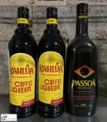 2 bottles Kahlua, 70cl and bottle Passoa, 70cl (LOCATION: Devon)