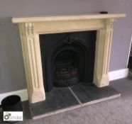 Sandstone Fireplace, mantle width 1520mm, side columns 970mm (mantle chipped) (LOCATION: Devon)