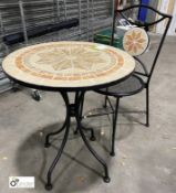 Circular tile top Café Table, 600mm diameter, with 1 café chair (LOCATION: Hammerton Street,