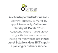 Auction Important Information - Viewing: Tuesday 14 March by appointment only; Collection: Monday 20