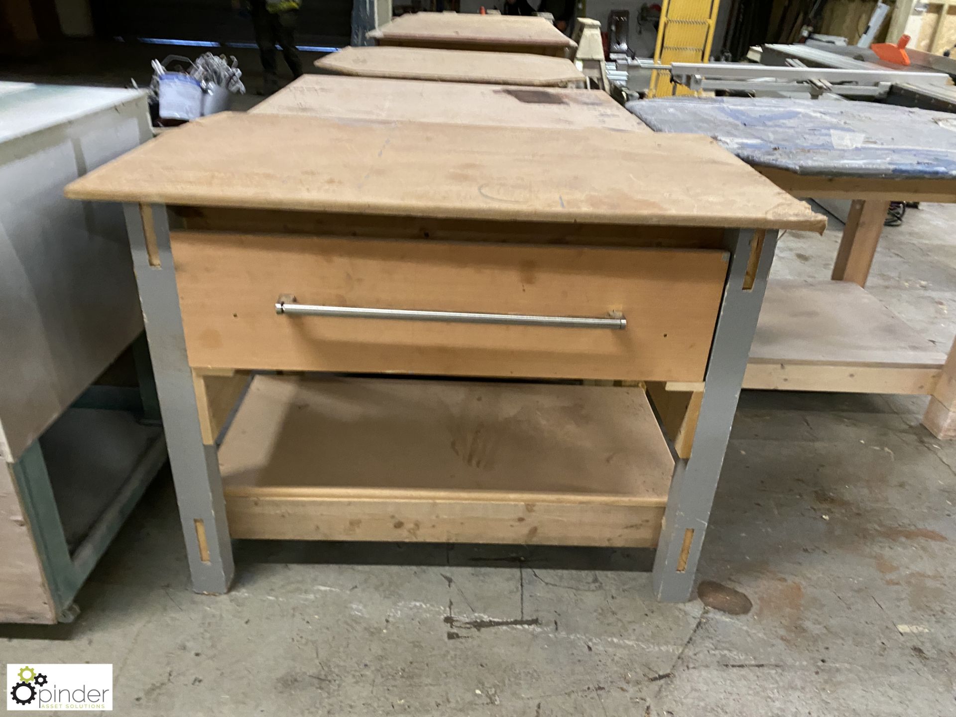 4 various timber Workbenches and timber mobile Cabinet - Image 3 of 6