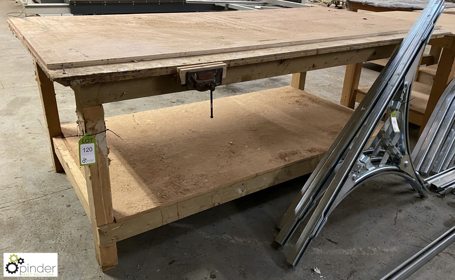 Timber Workbench, 2450mm x 1220mm x 920mm, with joiners vice - Image 2 of 5