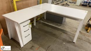 White L-shaped Desk, 1600mm x 800mm and 1000mm x 600mm return, with 3-drawer pedestal