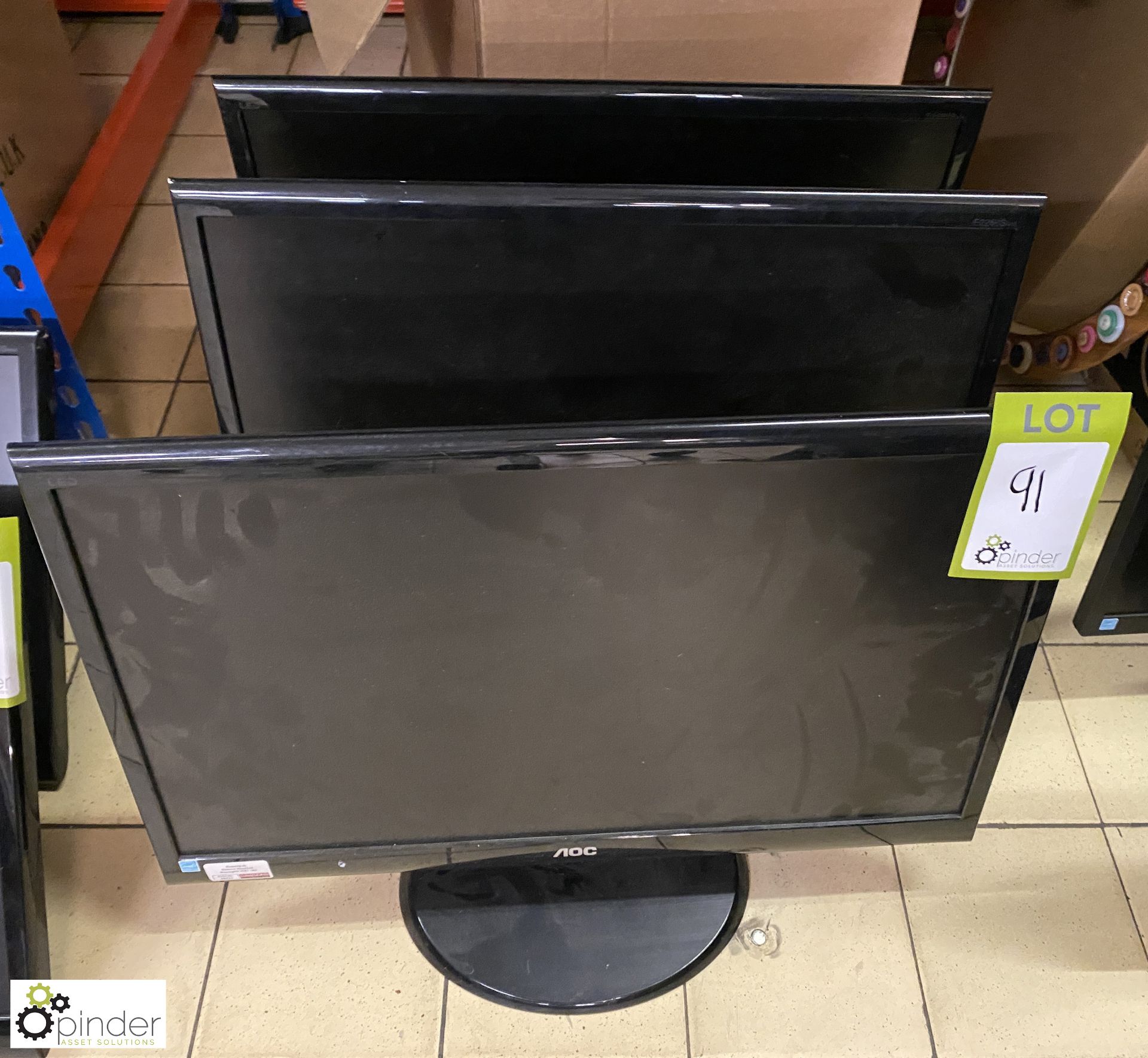 3 AOC E22505 Flat Panel Monitors, with stands