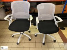 Pair Office Swivel Armchairs, charcoal seat, white frame and mesh back