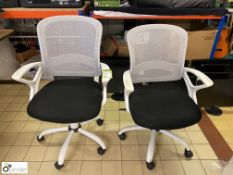 Pair Office Swivel Armchairs, charcoal seat, white frame and mesh back