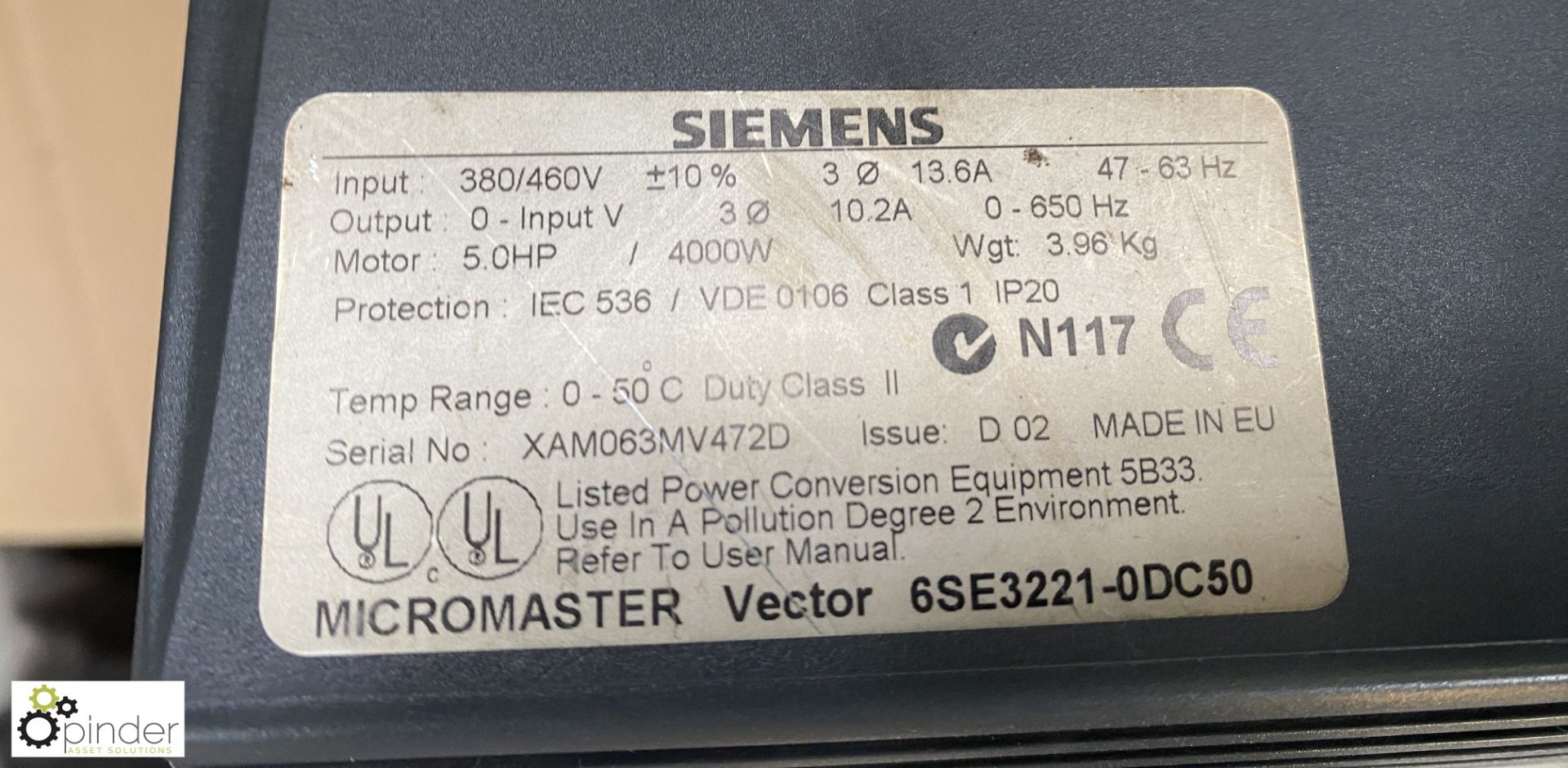 Siemens Micro Master 6SE3221-ODC50 Inverter Drive, 4kw (Location Carlisle Site 1) - Image 2 of 3