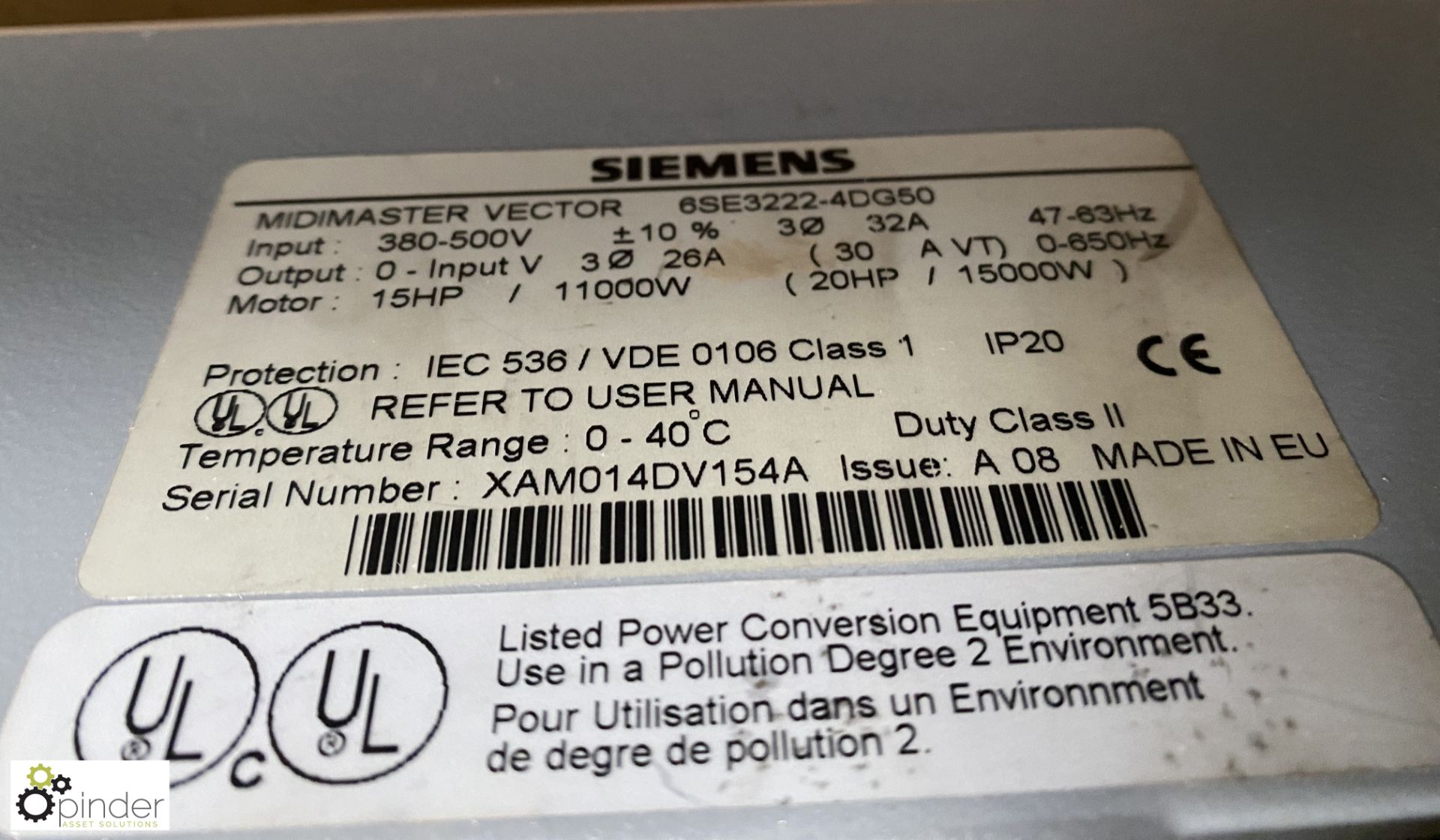 Siemens Midi Master 6SE3222-4DG50 Inverter Drive, 15kw, 32amps (Location Carlisle Site 1) - Image 2 of 3