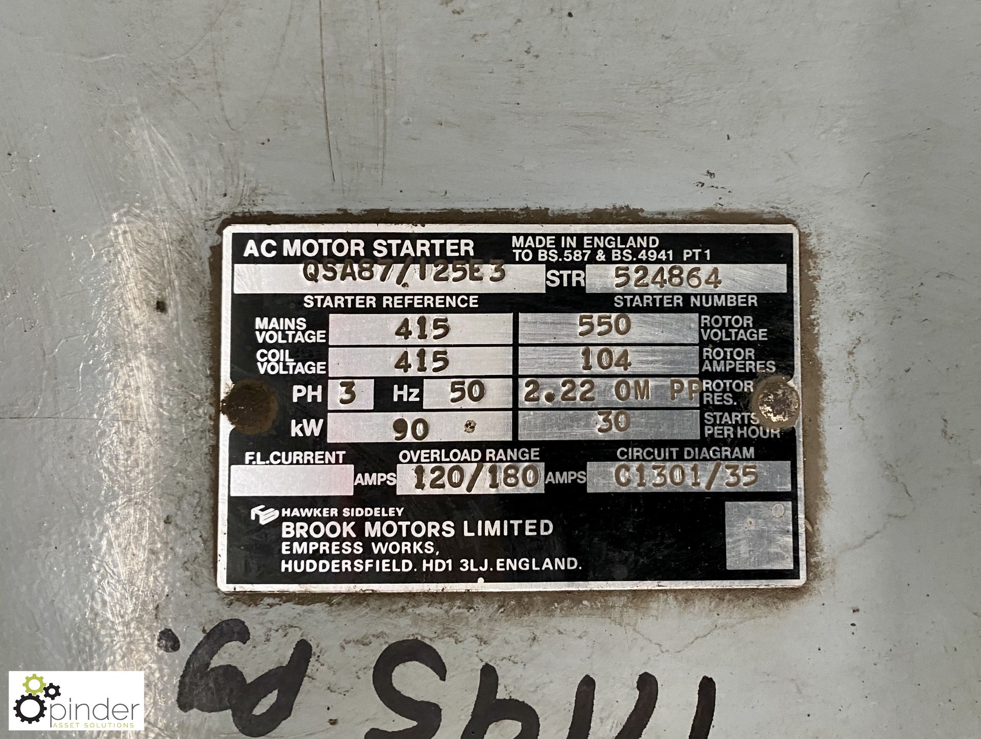 Brook Motor QSA877 T25E3 slip ring Motor Starter, 90kw (Location Carlisle Site 2) - Image 2 of 5