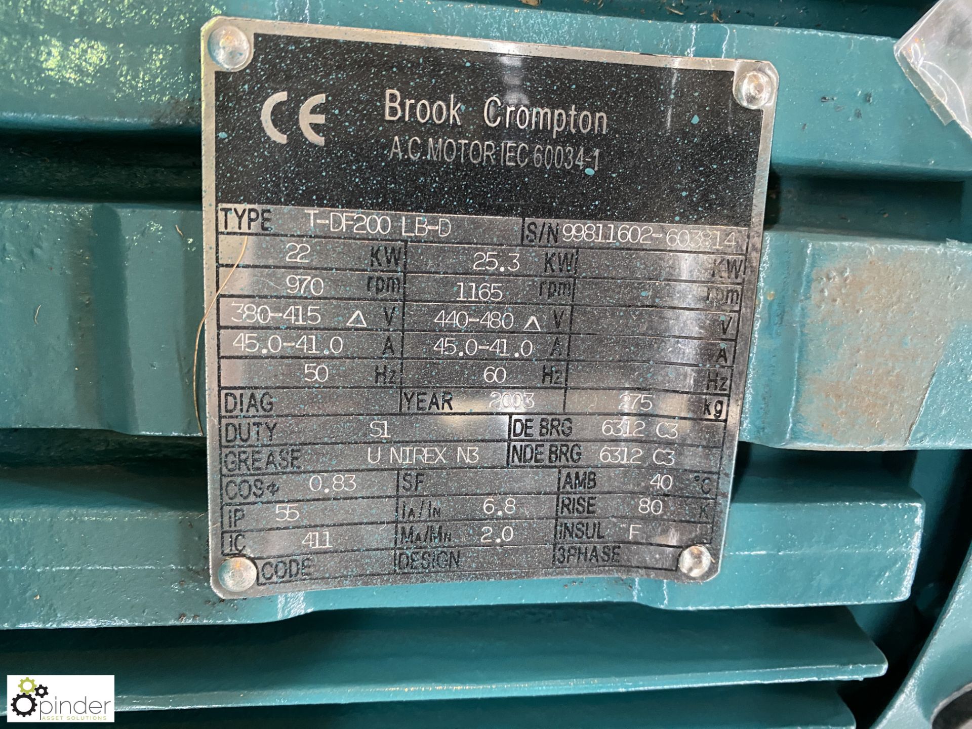 2 Brook Crompton TDF200LB-D 22kw Electric Motors, 970rpm, unused (Location Carlisle Site 2) - Image 3 of 7
