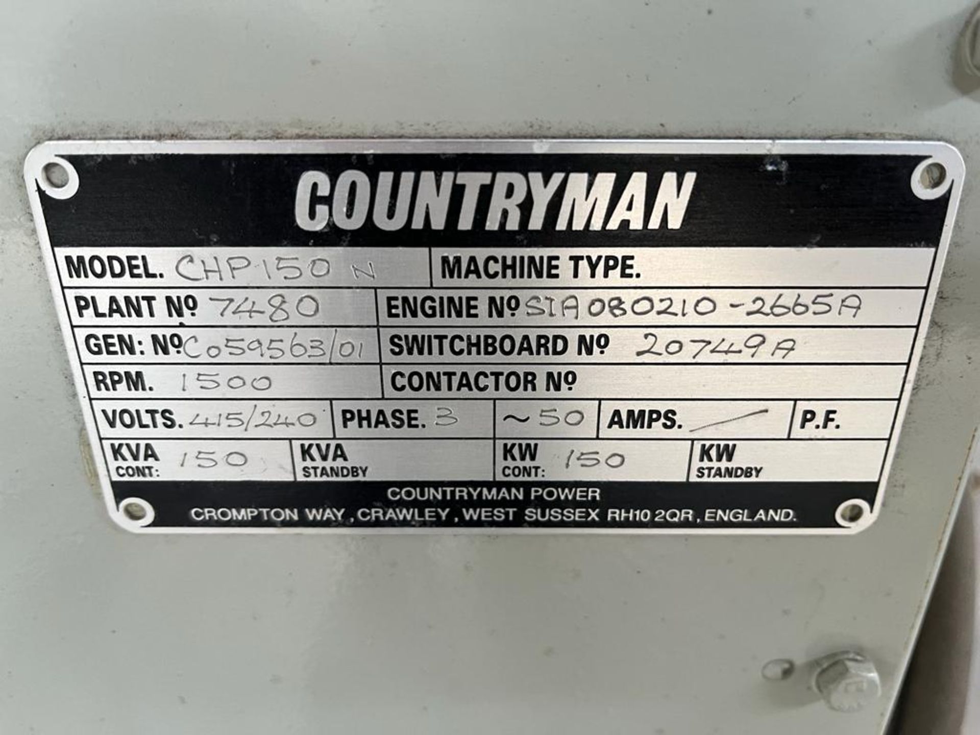 Countryman CHP150 2-bearing Alternator, 150kva, 15 - Image 4 of 6