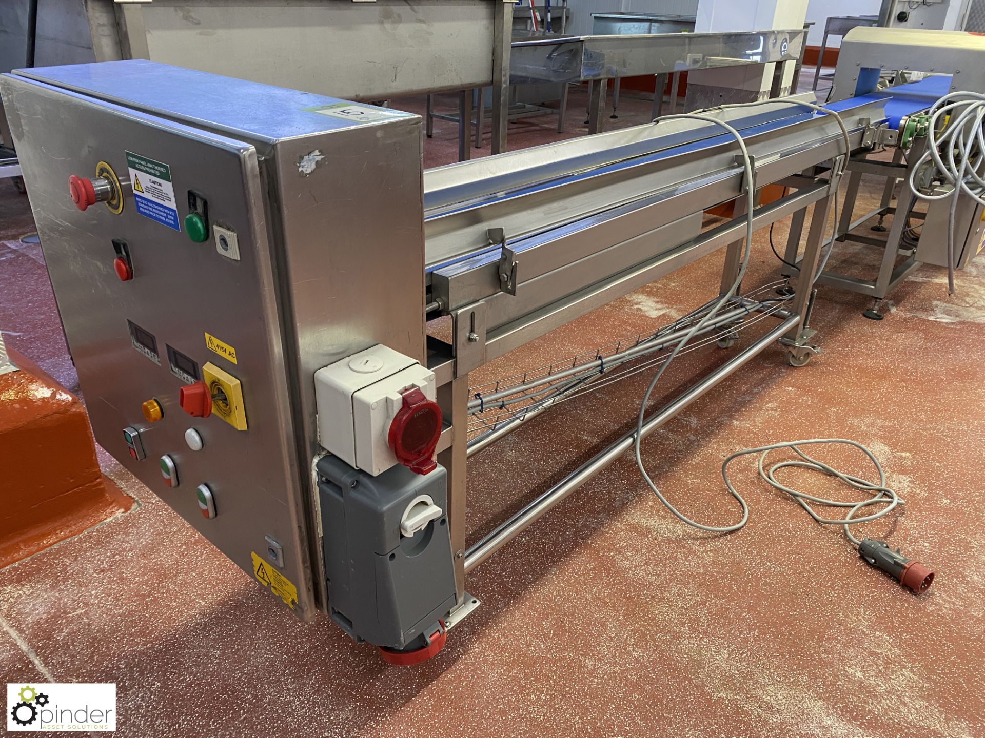 Stainless steel Feed Conveyor, 2400mm x 210m, with control panel, 240volts (Lift Out Fee: £20 plus - Image 2 of 6