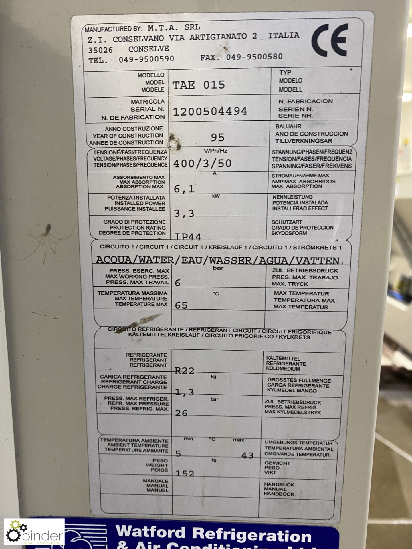 MTA M.TAE 015 Chiller (Lift Out Fee: £30 plus VAT) - Image 7 of 8