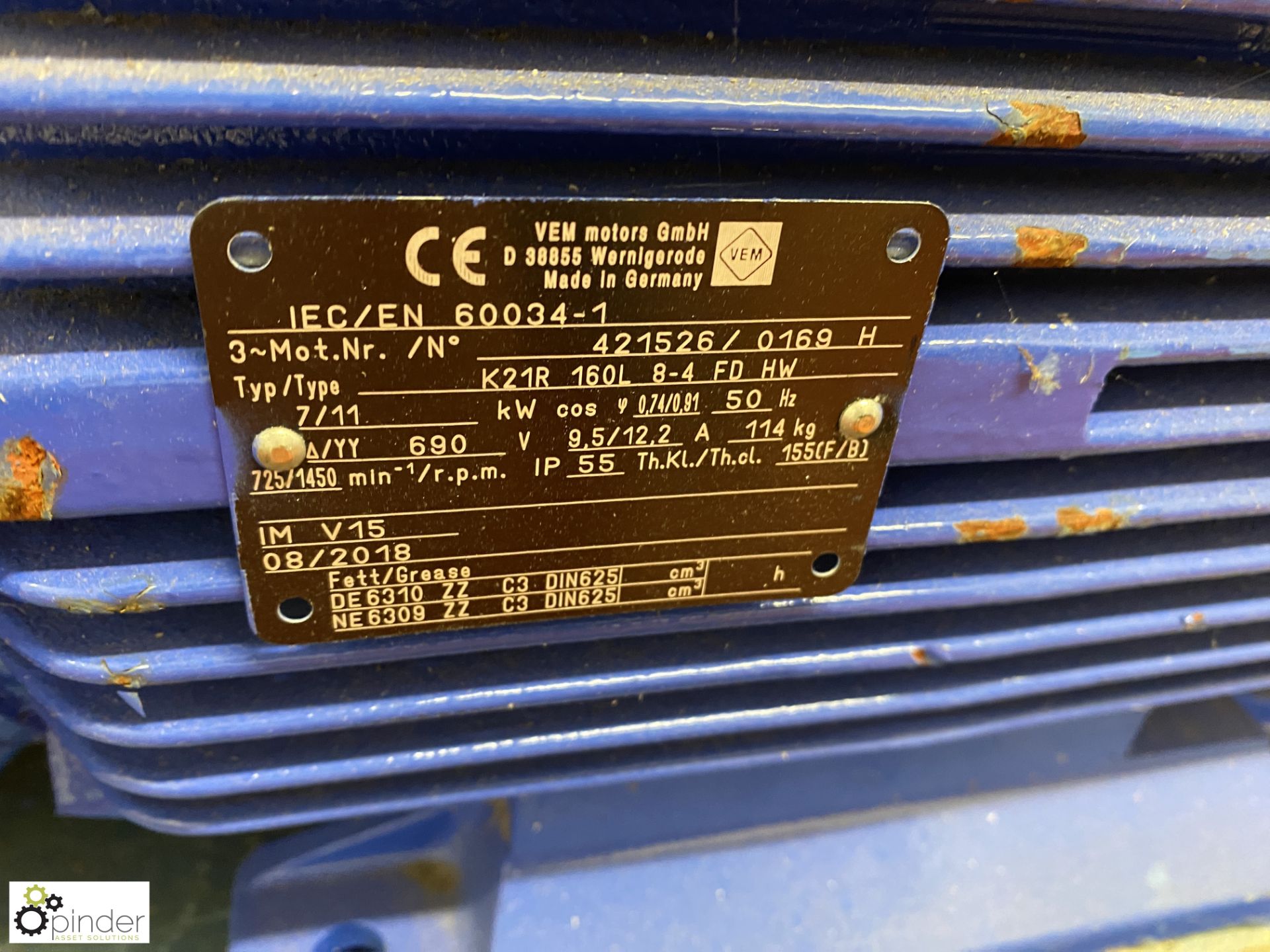 VEM K21R 160L-8-4-FD HW Electric Motor, 7/11kw (Lift Out Fee: £5 plus VAT) - Image 2 of 3