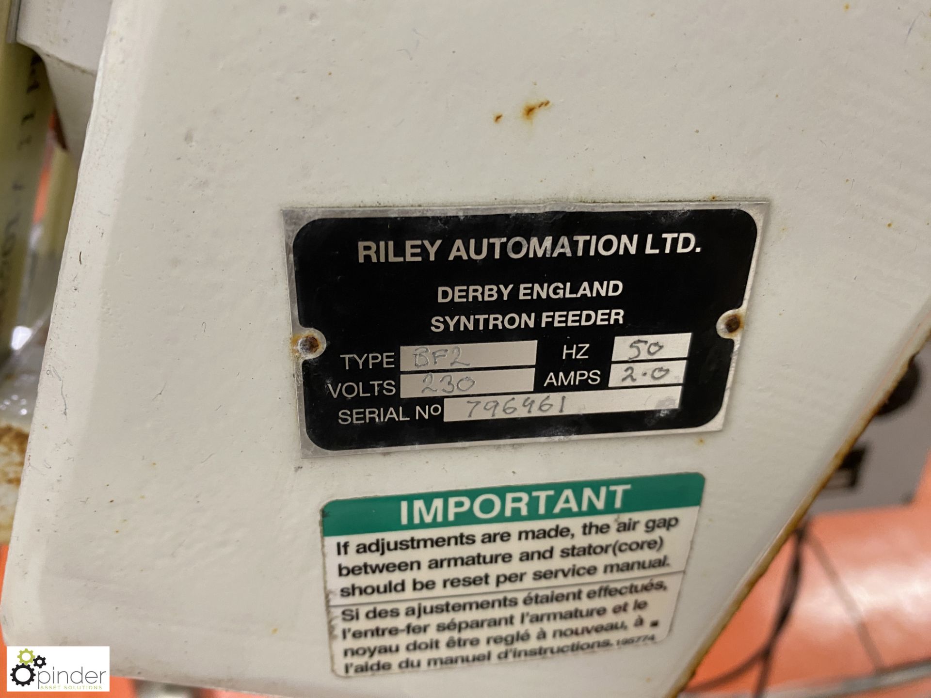 Riley BF2 Vibratory Feed Unit, 240volts (Lift Out Fee: £40 plus VAT) - Image 6 of 7