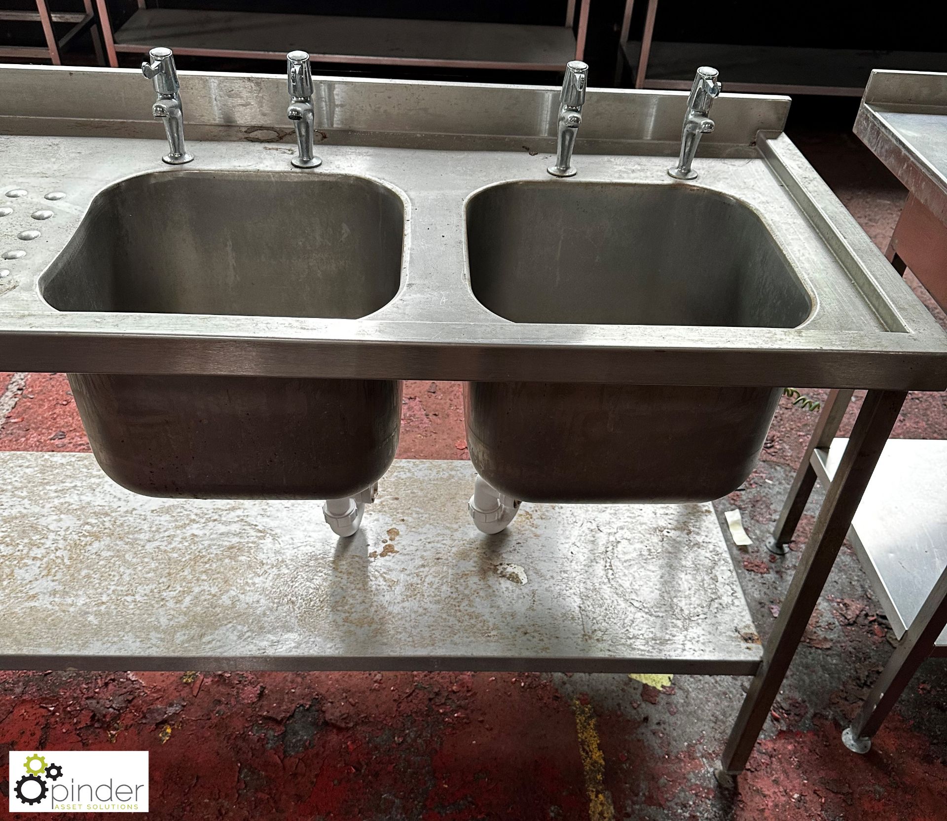 Stainless steel twin bowl Sink, 2100mm x 650mm x 900mm, with left hand drainer and under shelf - Image 2 of 5