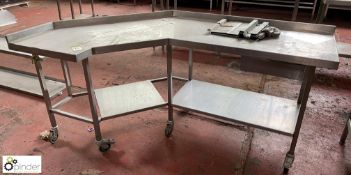 Stainless steel mobile shaped Preparation Table, 2020mm x 600mm x 870mm, with under shelf