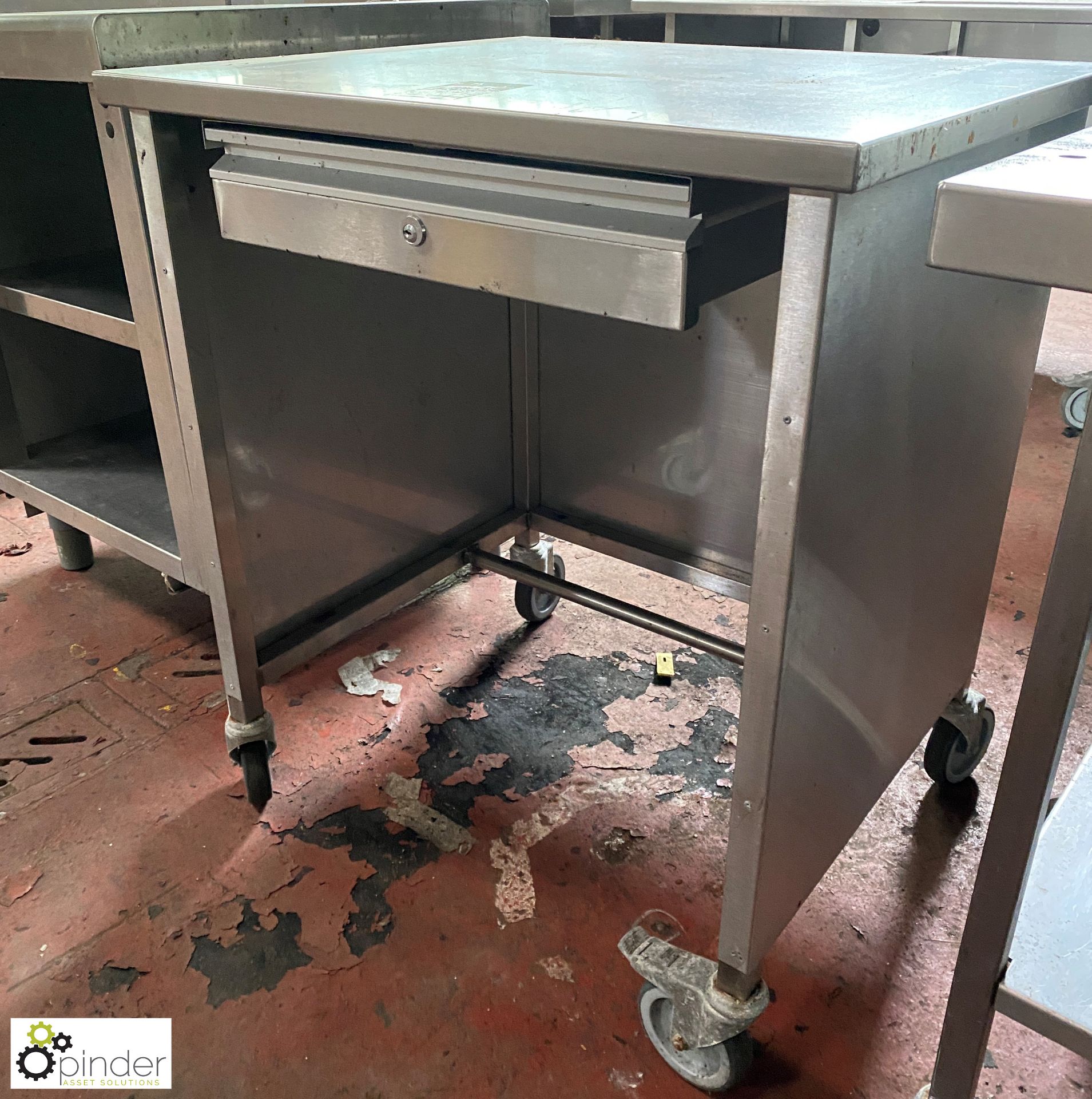 Stainless steel mobile Stand, 750mm x 650mm x 890mm, with utensils drawer - Image 2 of 4