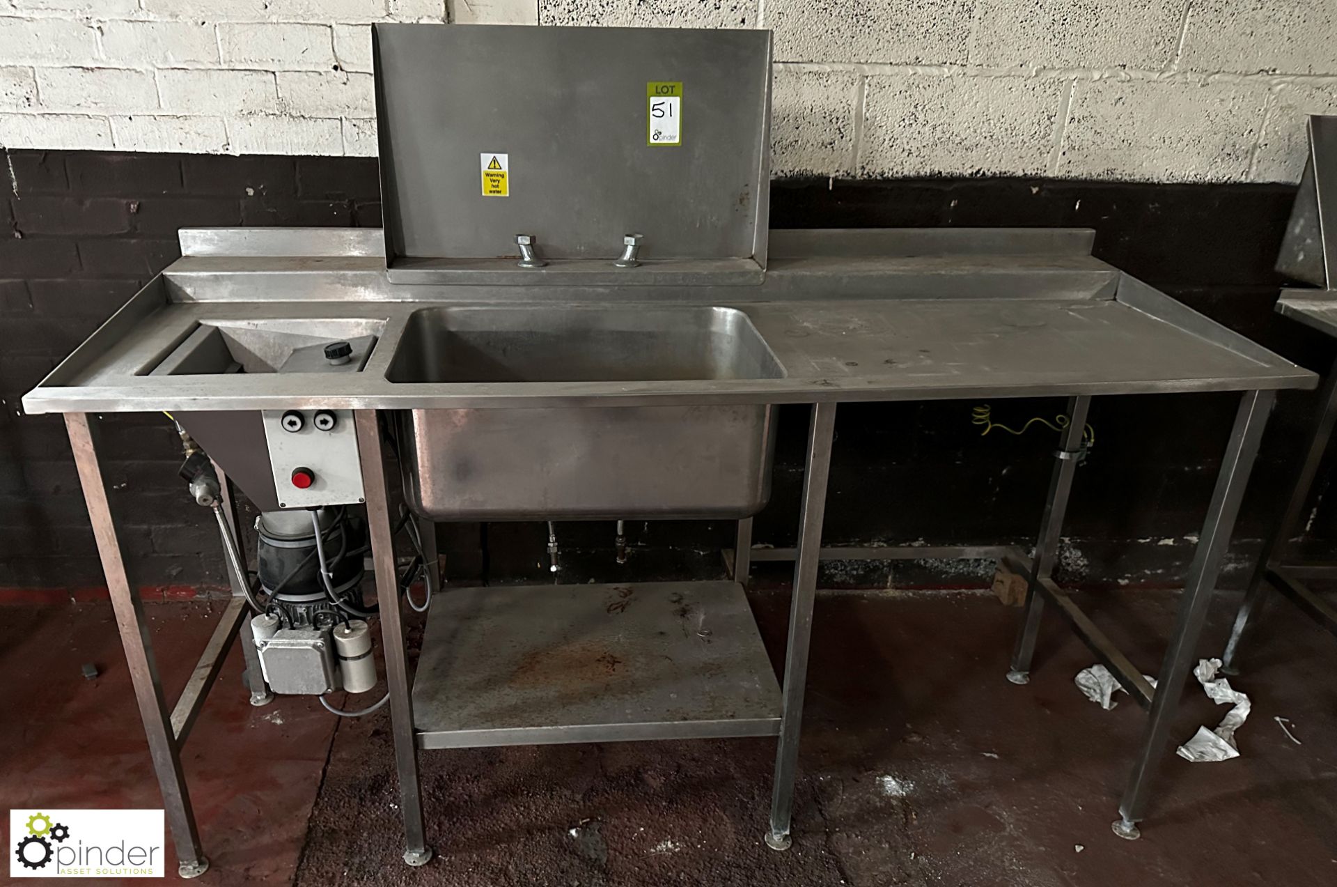 Stainless steel Wash Sink, 1800mm x 710mm x 810mm, with waste disposal unit