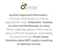 Auction Important Information - Viewing: Wednesday 14 June by appointment only; Collection: