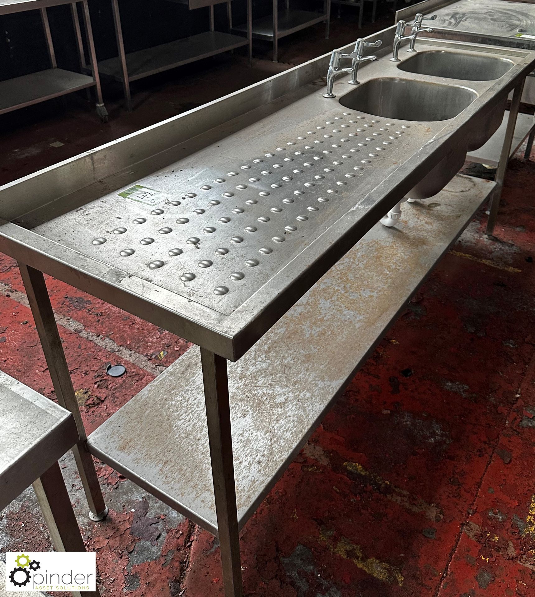 Stainless steel twin bowl Sink, 2100mm x 650mm x 900mm, with left hand drainer and under shelf - Image 4 of 5