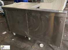 Stainless steel shaped Servery Unit, 720mm x 750mm x 900mm and 725mm x 150mm