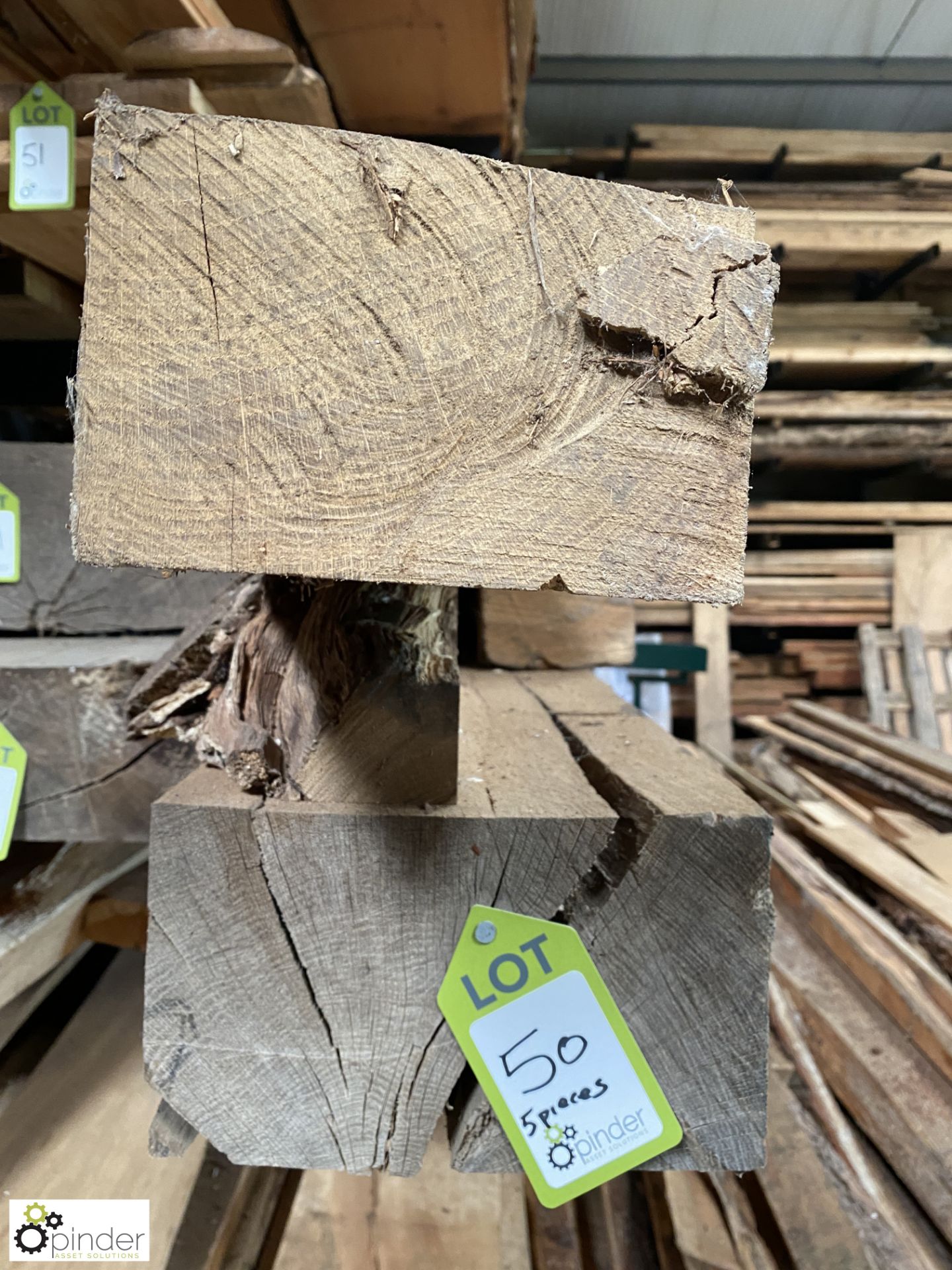 Air dried Oak Beam, 4300mm x 260mm x 150mm, Oak Beam 2460mm x 145mm x 110mm and 3 various Off Cuts - Image 3 of 6