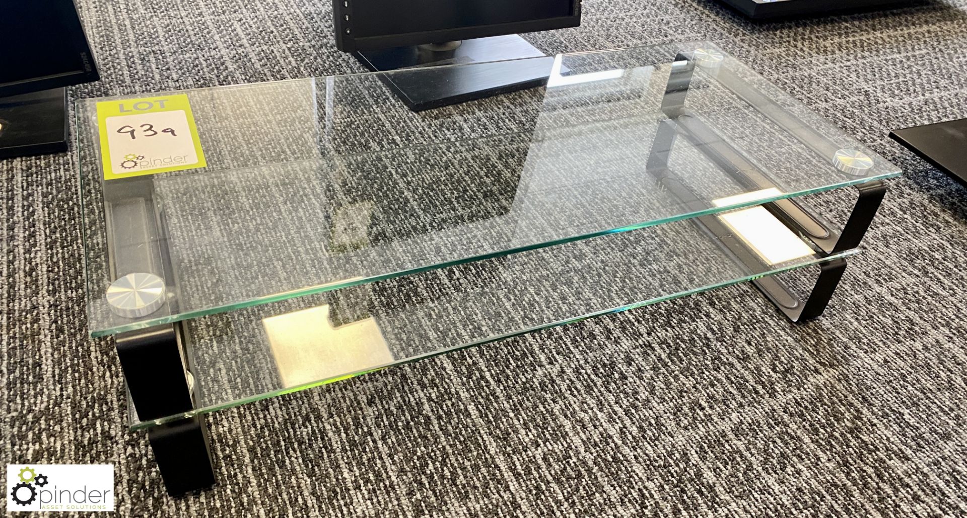 4 glass Monitor Stands (ground floor main office) - Image 3 of 3